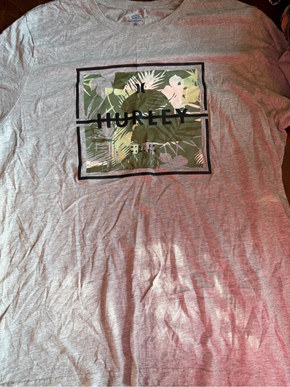 Hurley Gray Short-Sleeve Tee with Green Tropical Graphic